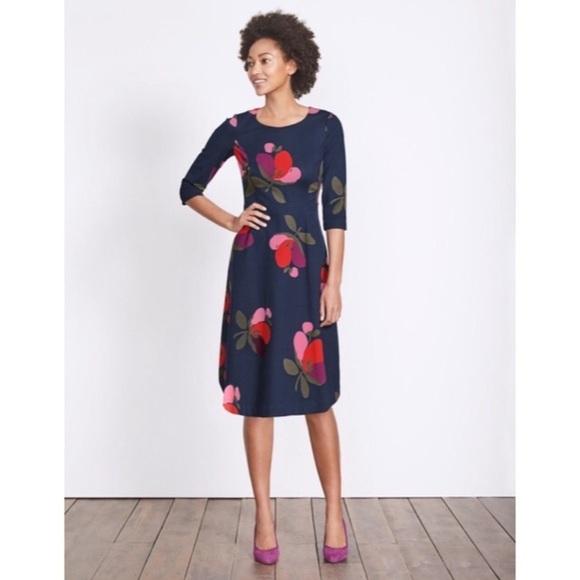 Boden Dresses & Skirts - Boden Irene Ponte Dress Navy Blue Pink Red Floral Knee Length 3/4 Sleeve Preppy